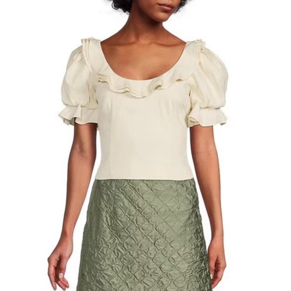 Antonio Melani x Courtney Grow Cora Ruffle Scoop Neck Short Puff Sleeve Blouse 8